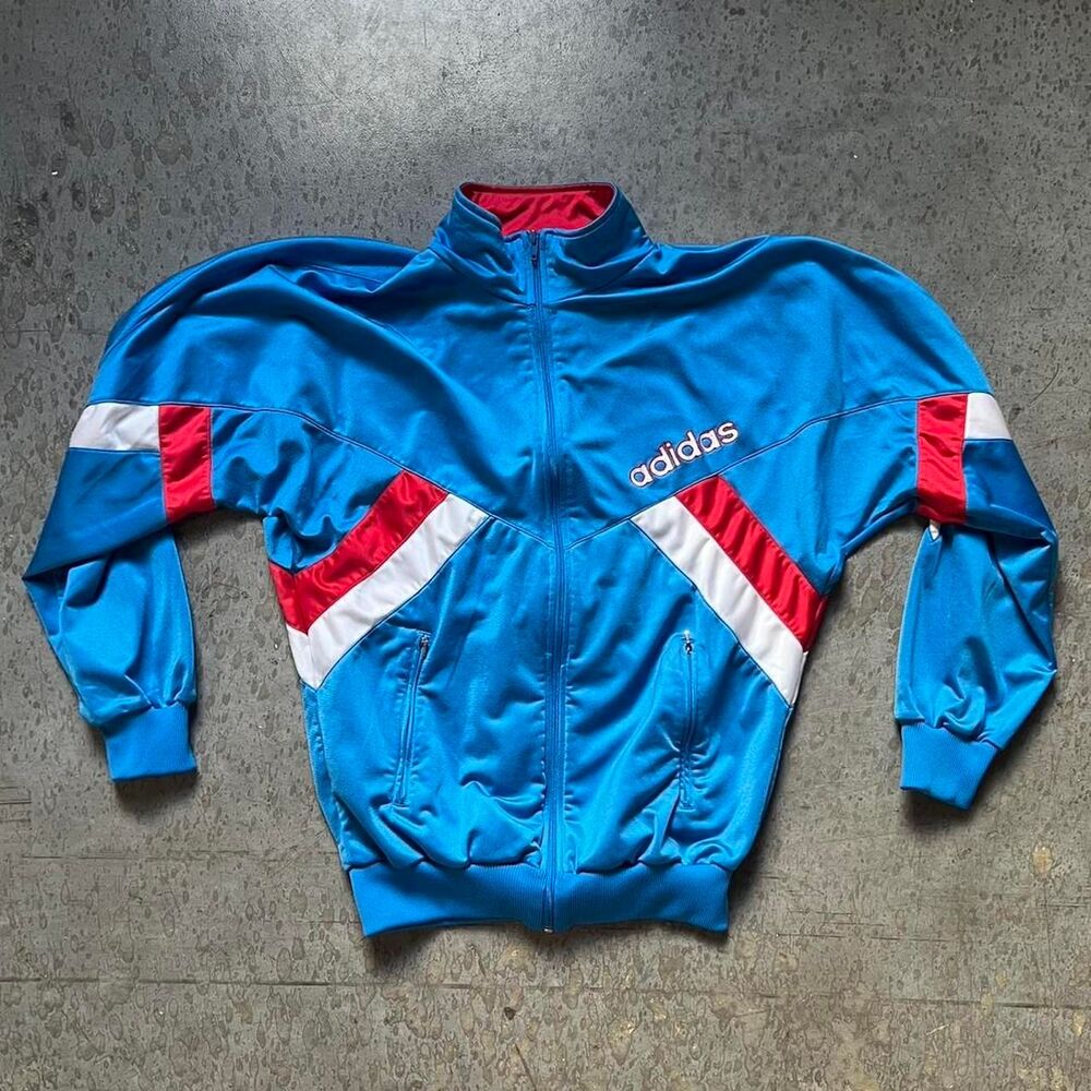 Blue and red Adidas track jacket with embroidered logo